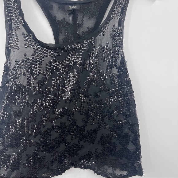 Nollie Black Grunge Sequin Sheer Crop Tank Top Size Medium - Picture 5 of 6